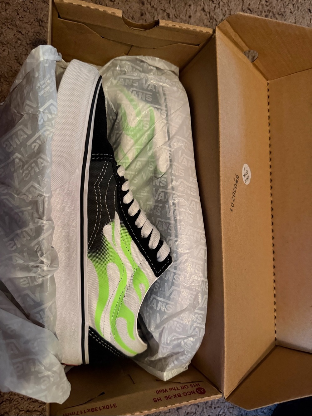 Vans Black & Neon Green Flame Old Skool Skate Shoes